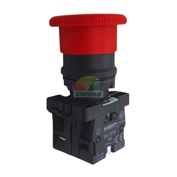 Red mushroom emergency stop push button with contact block