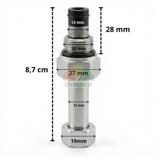 Lowering valve for 13mm coil G19mm with technical dimensions