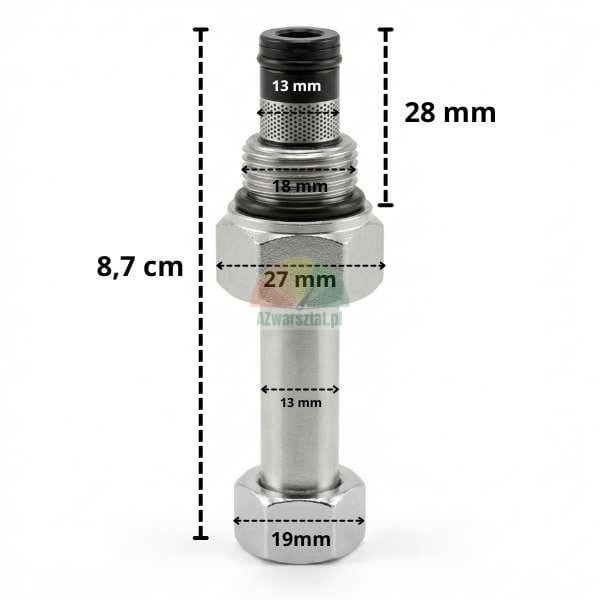 Lowering valve for 13mm coil G19mm with technical dimensions