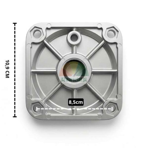 Clamping cylinder cover 10.9x10.9 cm with piston rod hole for 100mm actuator