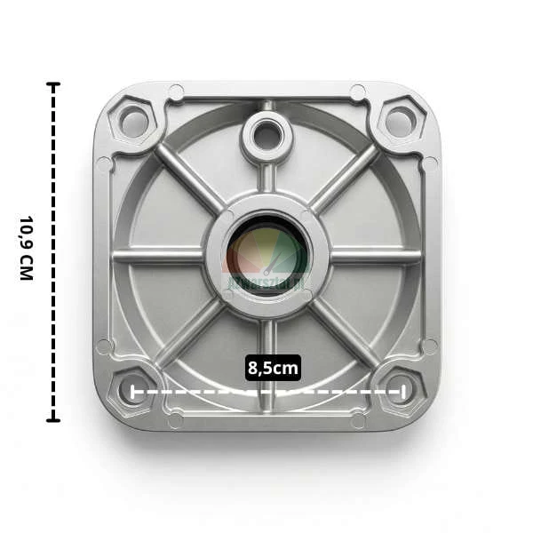 Clamping cylinder cover 10.9x10.9 cm with piston rod hole for 100mm actuator