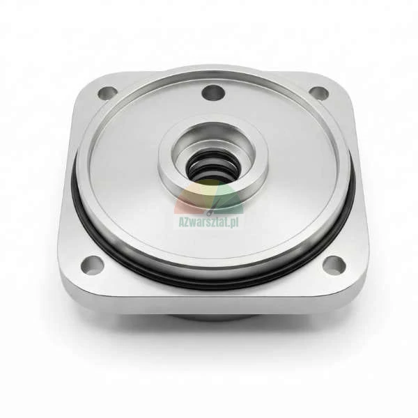 Silver metal housing or flange with an O-ring seal and four mounting holes.