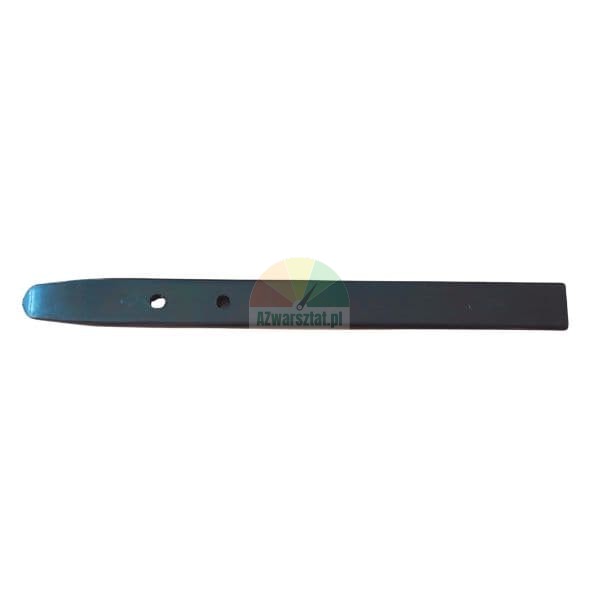 Long black metal bar with two holes and a rounded tip.