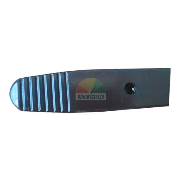 Black plastic ribbed wedge-shaped component with a mounting hole