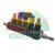 Pneumatic manifold with brass fittings and noise silencers on a black body