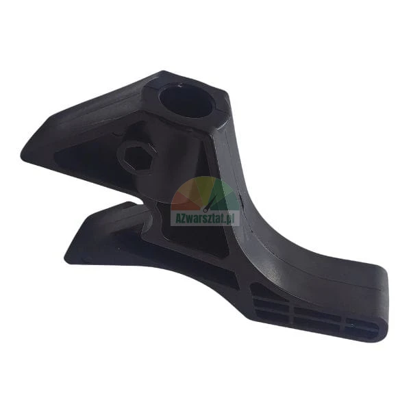 Black plastic trigger handle or mounting component with an ergonomic shape on a white background.