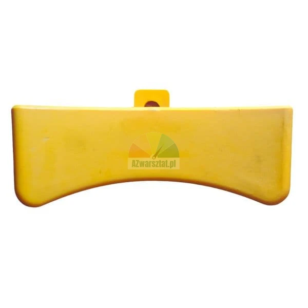 Yellow composite brake shoe or wheel chock with a curved profile on a white background.