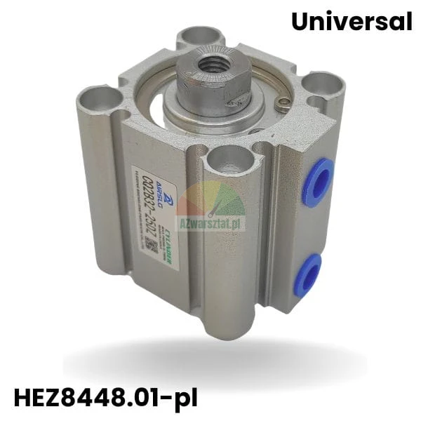 Compact pneumatic cylinder HEZ8448.01 CQ2B32-25DZ with aluminum housing and blue air ports.