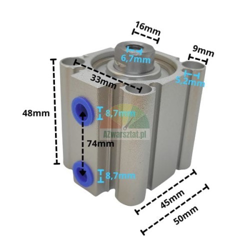 Pneumatic cylinder HEZ8448.01 with technical dimensions