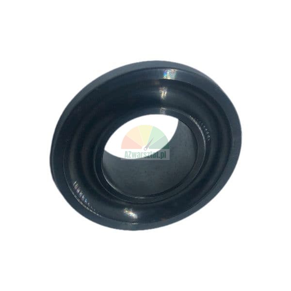 Black rubber seal or bushing of circular shape, angled view