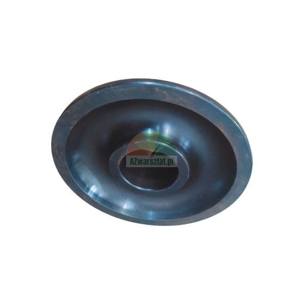 Black industrial pulley wheel for mechanical machinery.