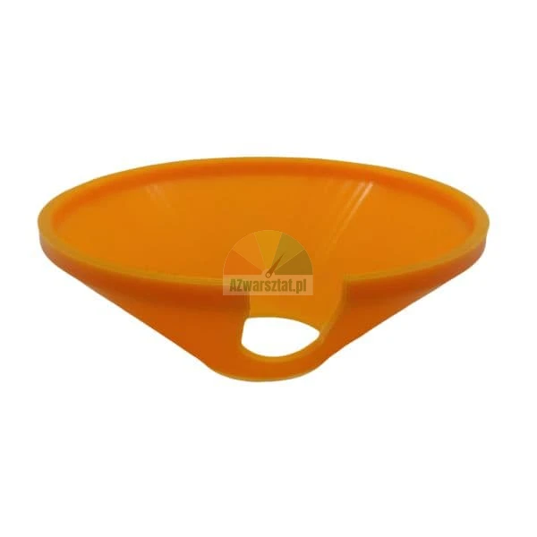 Orange plastic funnel component for a citrus juicer on white background