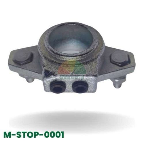 Metal mounting foot bracket M-STOP-0001 with two set screws and side mounting bolts.