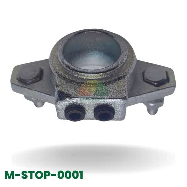 Metal mounting foot bracket M-STOP-0001 with two set screws and side mounting bolts.