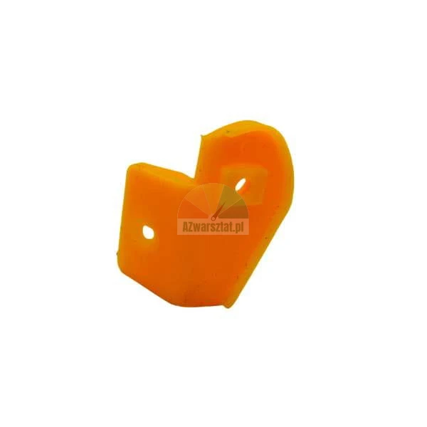 Small orange plastic bracket component with mounting holes