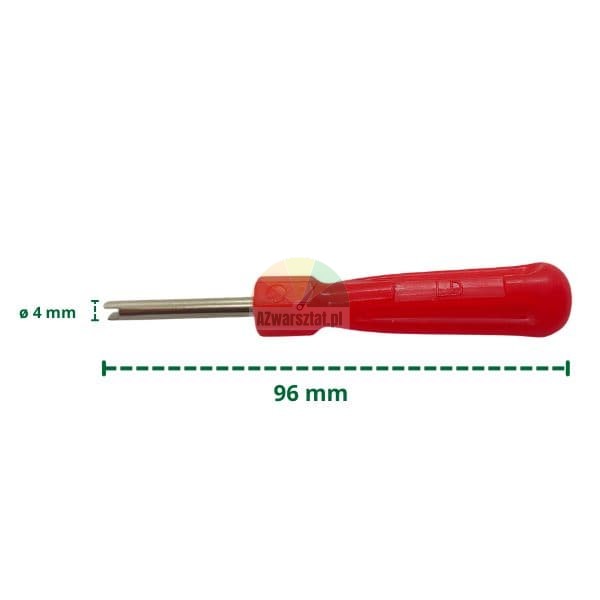 Valve core tool with red handle, length 96 mm
