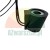Black solenoid valve coil with two wires on a white background