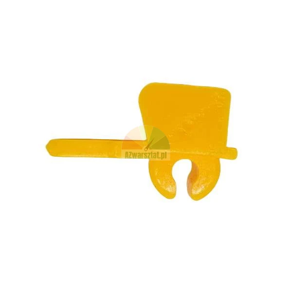 Yellow formwork wedge, metal construction component isolated on white background.