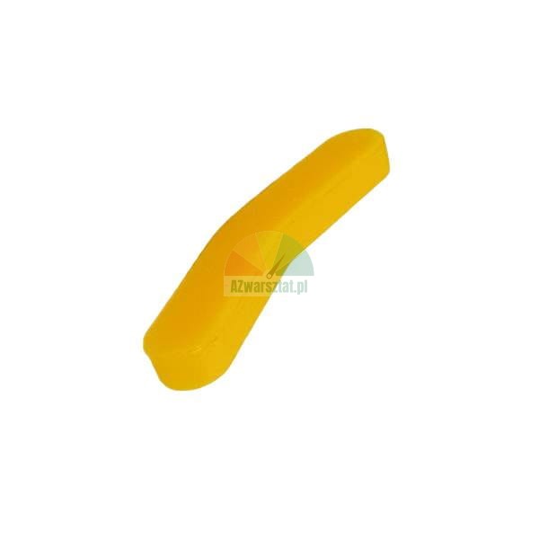 Yellow elongated curved plastic component on a white background