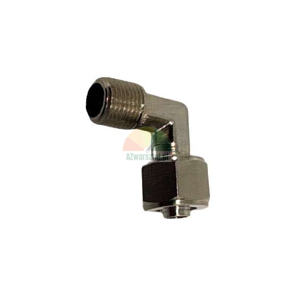 Metal 90-degree elbow connector with male thread and compression nut
