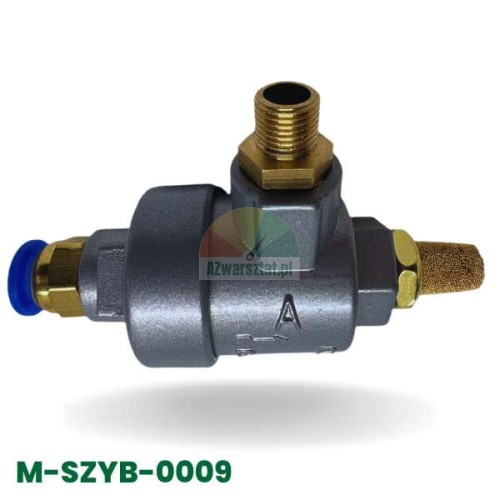 Aluminum quick exhaust valve, striker relief valve Type A3 with silencer and push-in fitting.