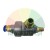 Pneumatic quick exhaust valve with brass silencer and blue push-in fitting on a white background.