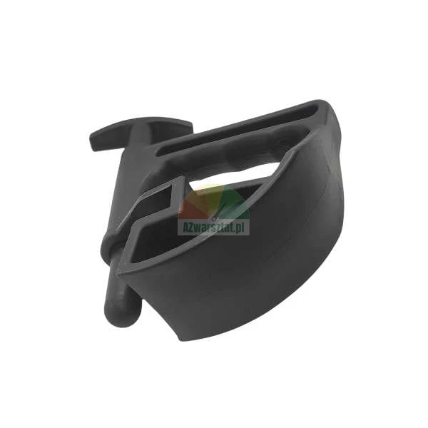 Black plastic handle with a grip and locking mechanism on a white background.