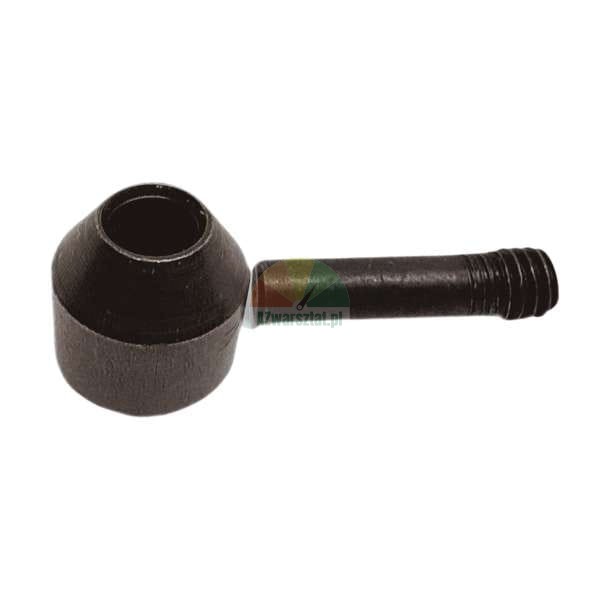 Black metal nozzle tip with a threaded stem on a white background.
