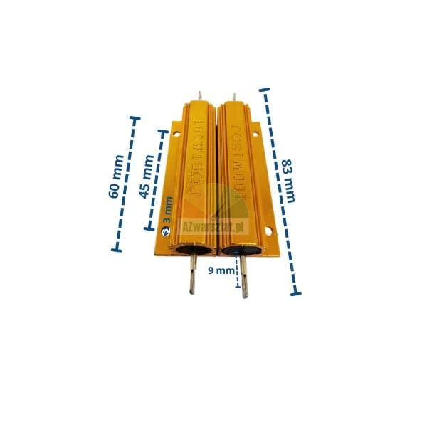 Two 100W 15 Ohm brake resistors for wheel balancer with dimensions