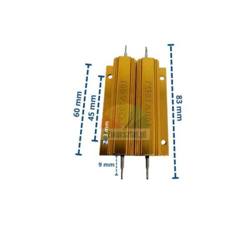 Two gold wheel balancer brake resistors 100W 10 Ohm with dimensions