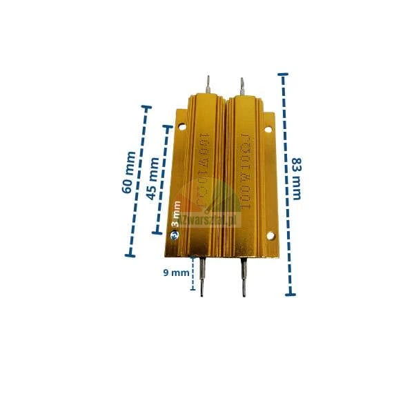 Two gold wheel balancer brake resistors 100W 10 Ohm with dimensions