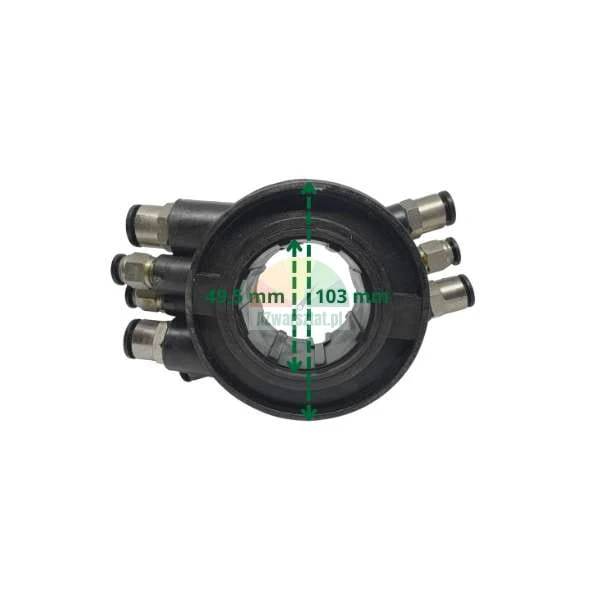 Black circular pneumatic manifold with internal diameter 49.5 mm and external diameter 103 mm.