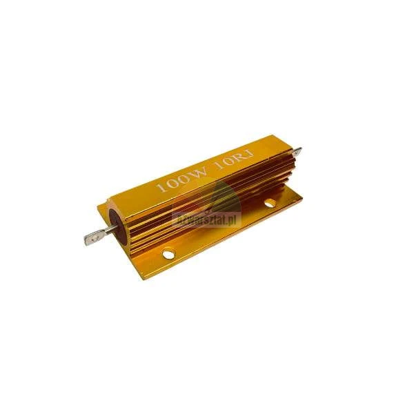 100W 10 Ohm gold aluminum housed power resistor with heat sink.