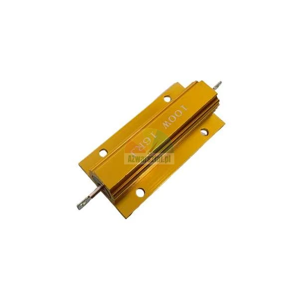 Gold aluminum housed power resistor 100W 16 Ohm with heat sink.