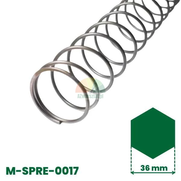 Steel compression spring designed for a 36 mm hexagonal rod, product code M-SPRE-0017.