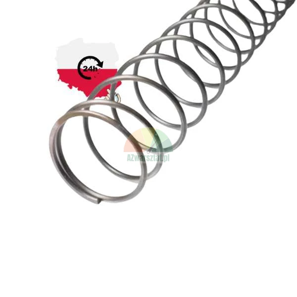 Metal helical spring on a white background with a 24h shipping from Poland icon.