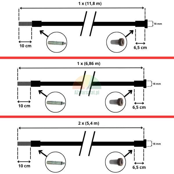 Steel cable set for SDW50 four-post lift with dimension diagrams