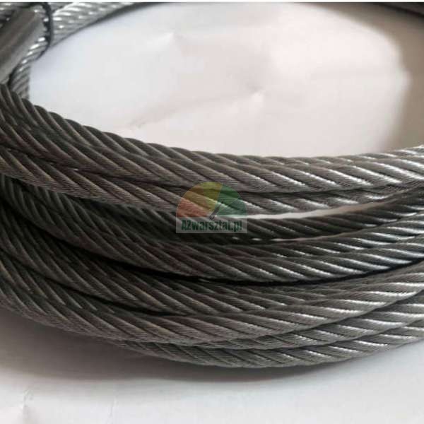 Close-up of a coiled steel wire rope with a braided texture.
