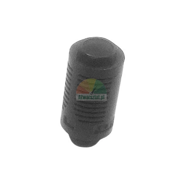 Black cylindrical plastic end cap with horizontal ridges