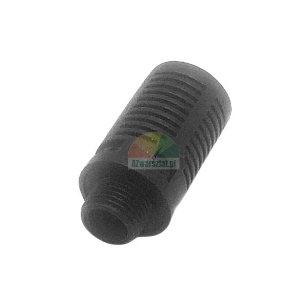 Black plastic pneumatic silencer with thread and ribbed body on a white background.