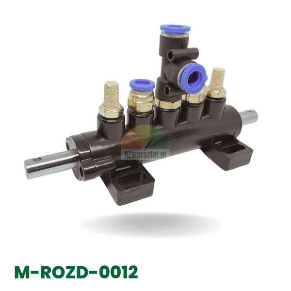 Valve block - air distributor for tire changer pedal Type E with pneumatic connections and silencers.