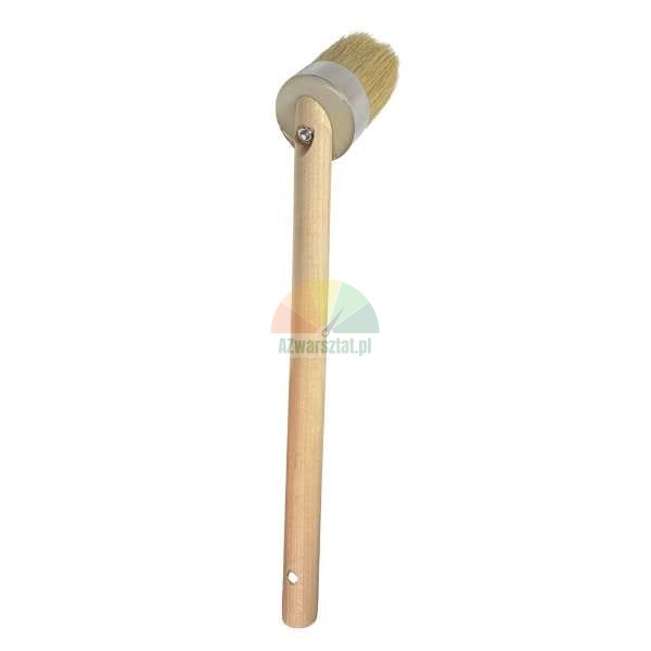 Round radiator paint brush with a long wooden handle and angled head