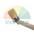 Round paint brush with light bristles and a wooden handle on a white background.