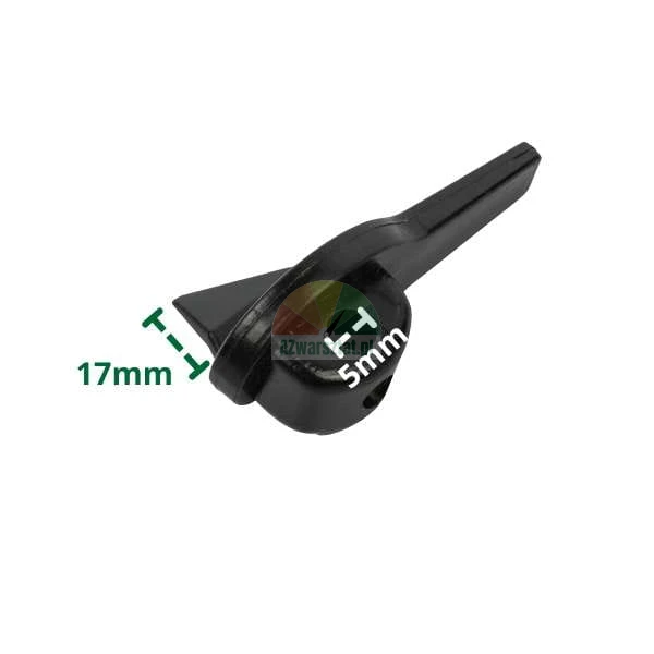 Black plastic component with dimensions 17mm and 5mm indicated on a white background.