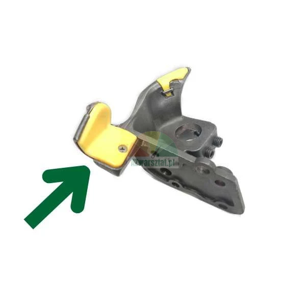 Mounting part with a yellow protective element indicated by a green arrow.