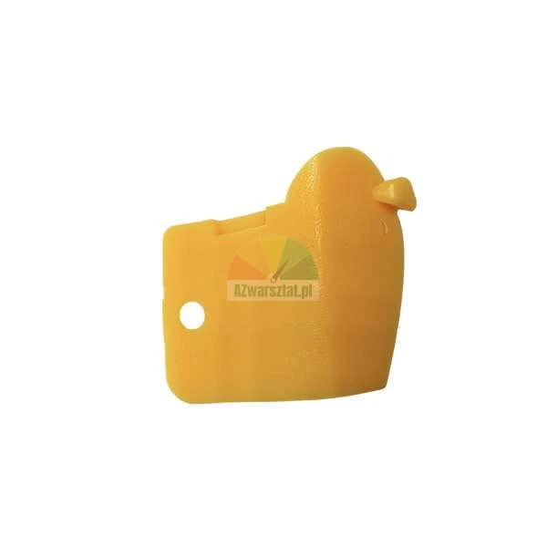 Yellow plastic component with a curved shape and a small mounting hole.