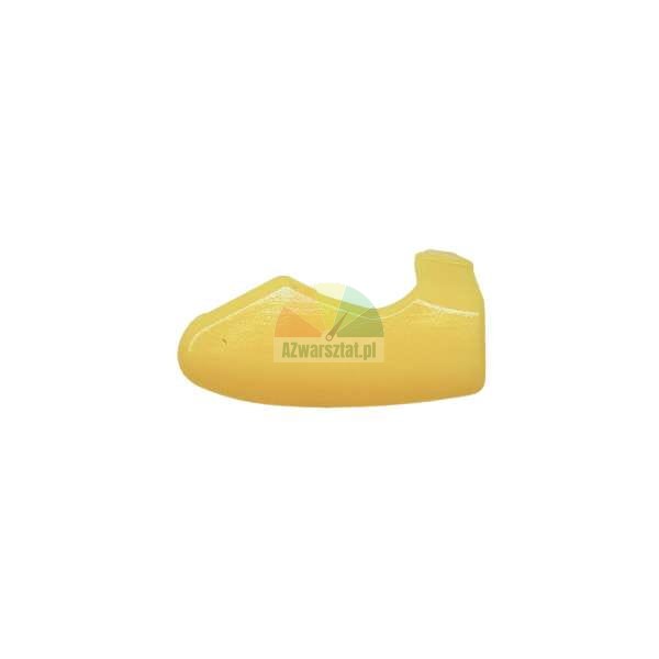 Yellow plastic element with a curved shape on a white background.