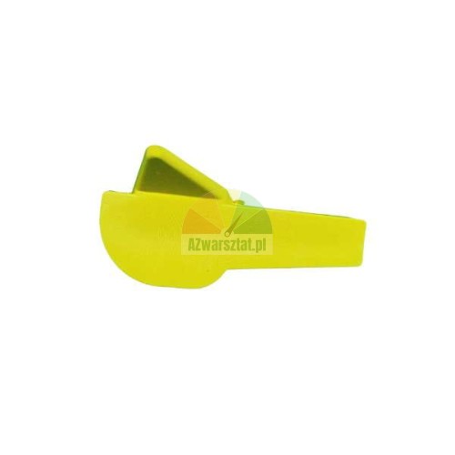 Neon yellow plastic whistle on a white background