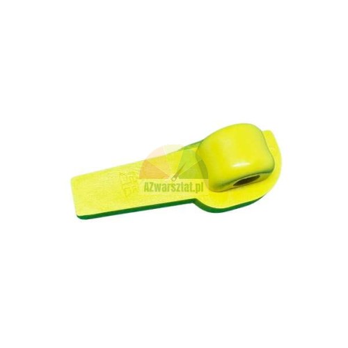 Yellow plastic wedge for wood marking on a white background