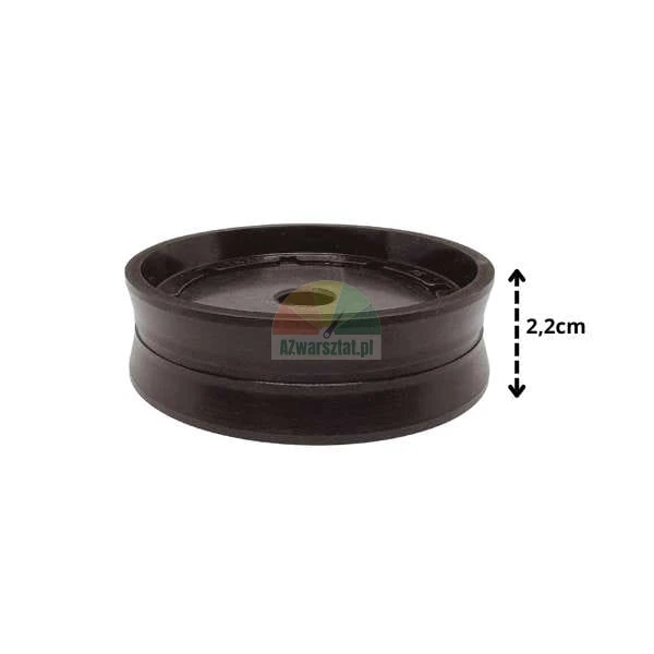 Black plastic pulley wheel with a height of 2.2 cm and a central hole.